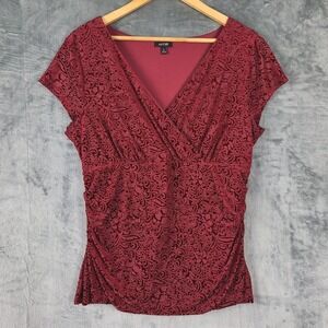 Womens Top XL Red Velvet Burnout Babydoll Romantic Floral Whimsigoth Stretch